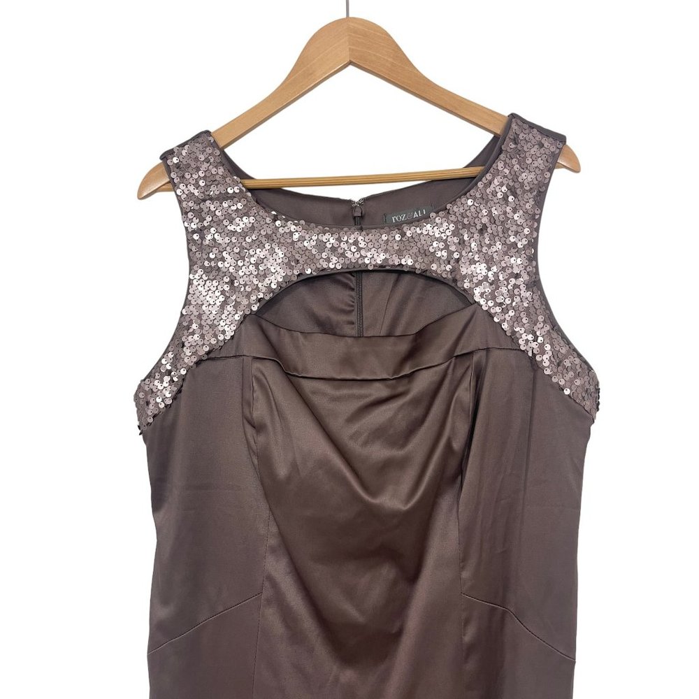 Size 16 XL X-LARGE NEW MOCHA EMBELLISHED SHINY SHEATH DRESS Special Occasion NWT - Picture 2 of 4